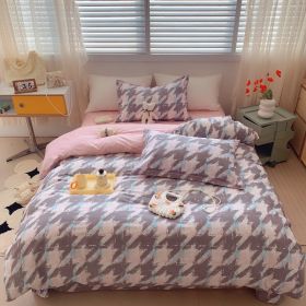 Home Fashion Simple Printing Cotton Bed Four-piece Set (Option: Thousand Seek Pink-1.5M)