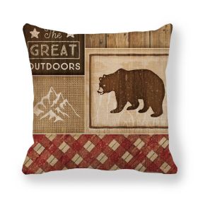 Deer Bear Wild Animal Retro Simple Style Linen Encryption Fine Linen Pillow Cover (Option: 4 Style-45x45cm)