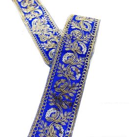 Vintage Gold Thread Stranded Rope Embroidery Ribbon (Option: sapphire blue-5CM-1yard)