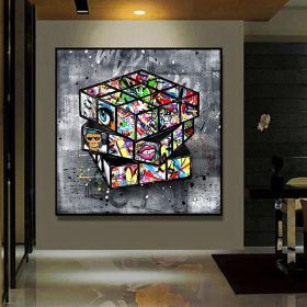 Banksy Graffiti Rubik's Cube Canvas Painting Wall (Option: Painting core inner frame-30x30cm)