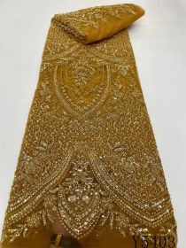 High-grade Lace Beads Sequined Mesh Embroidery Fabric (Option: Yellow-5Yards-1.3m)