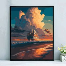 Tiangong Digital Oil Painting Diy Decorative Painting (Option: F174 Sunset Sail-40x50)