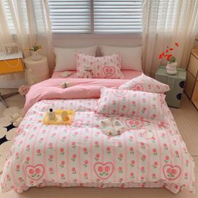 Home Fashion Simple Printing Cotton Bed Four-piece Set (Option: Tulip Manor-1.5M)