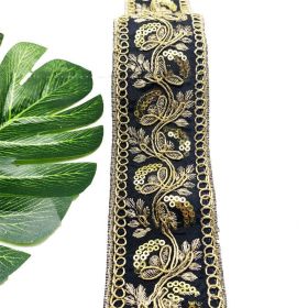 Vintage Gold Thread Stranded Rope Embroidery Ribbon (Option: Black-5CM-1yard)