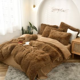 Mink Fur Four-piece Plush Rhinestone Velvet Duvet Cover (Option: Brown-229X265cm)