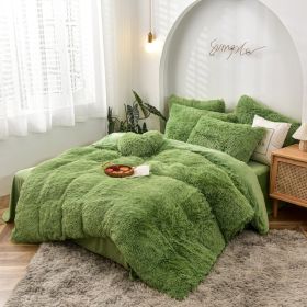 Mink Fur Four-piece Plush Rhinestone Velvet Duvet Cover (Option: Avocado Green-229X265cm)