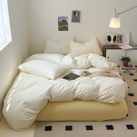 Cotton Yarn-dyed Washed Cotton Four-piece Set Full-cotton Fitted Sheet Non-printed Minimalist Bed Sheet Duvet Cover (Option: Light Yellow Stripe-1.8m Bed Sheet)