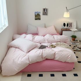 Cotton Yarn-dyed Washed Cotton Four-piece Set Full-cotton Fitted Sheet Non-printed Minimalist Bed Sheet Duvet Cover (Option: Rose Vermicelli-1.5m Bed Sheet)
