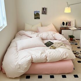 Cotton Yarn-dyed Washed Cotton Four-piece Set Full-cotton Fitted Sheet Non-printed Minimalist Bed Sheet Duvet Cover (Option: Fruit Vermicelli-1.8m Bed Sheet)