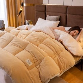 Thickened Milk Fiber Quilt Double-sided Velvet Warm Thickened Duvet Insert (Option: Light Khaki-220x240cm 5kg)